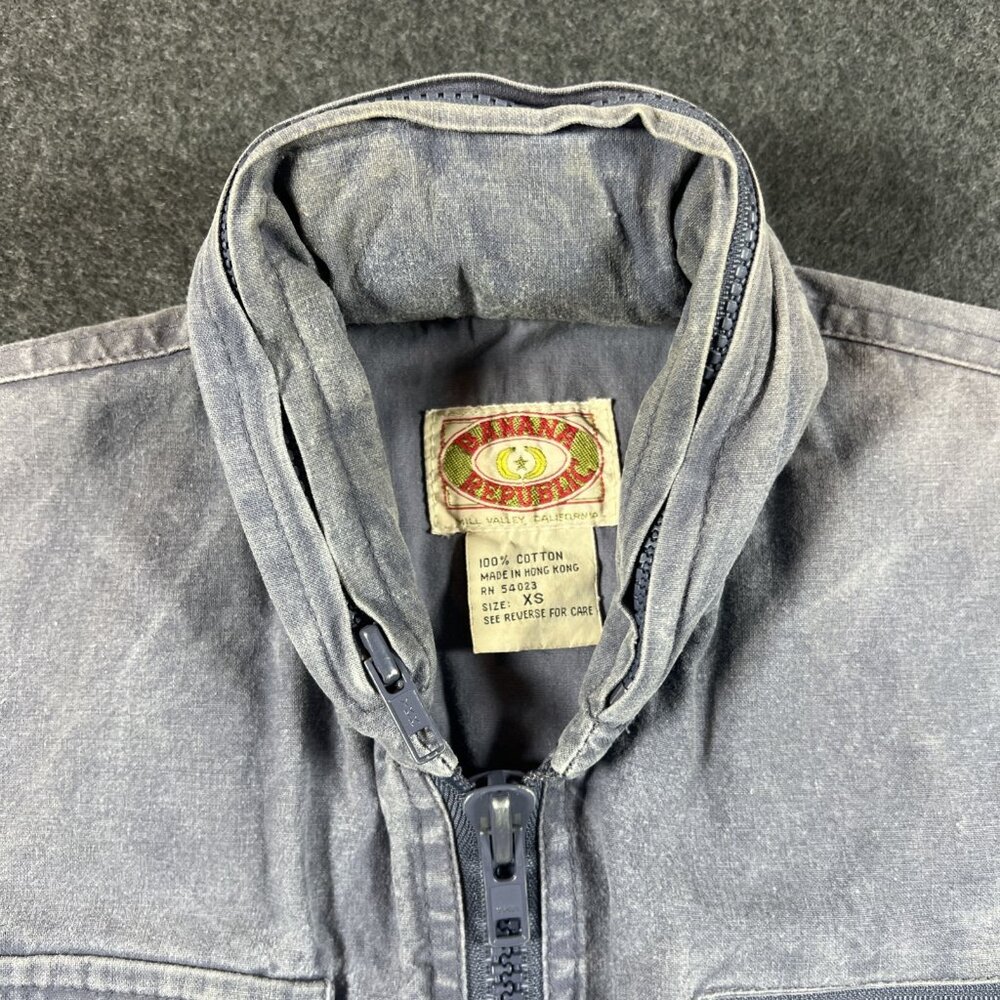 Vtg 80's Banana Republic Safari Vest Jacket Mens XS Photography Pack Away Hood - Picture 7 of 16